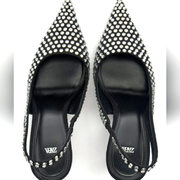 ZARA SLINGBACK SEQUIN WITH CRYSTAL HIGH HEELS Bloggers Favorite - Picture 3 of 9